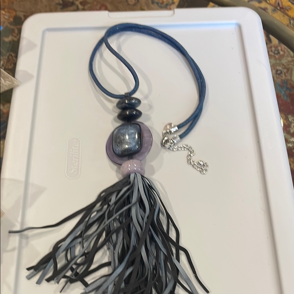 Blue and Silver Tassel Necklace